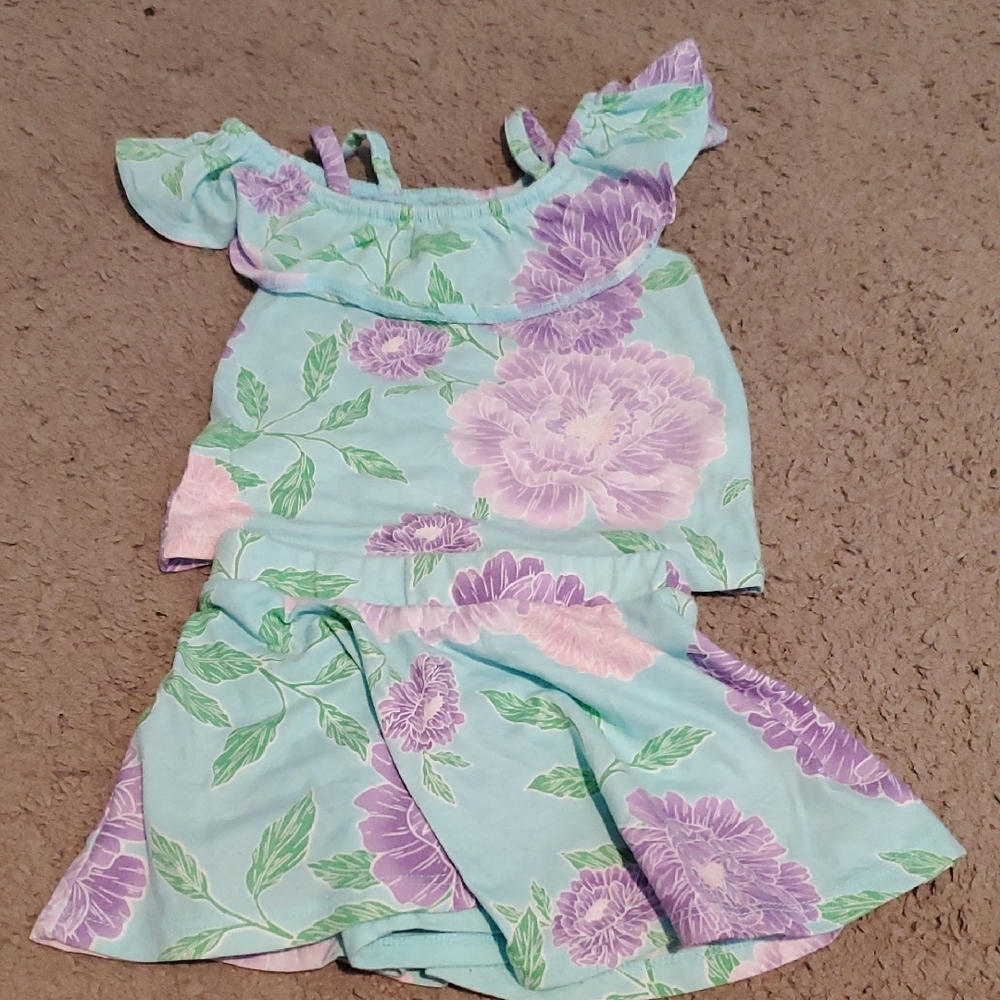 Floral Ruffle Top and Skirt Set